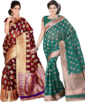 

It's Banii Woven Banarasi Handloom Banarasi Silk Saree(Pack of 2, Maroon, Green), Green;maroon