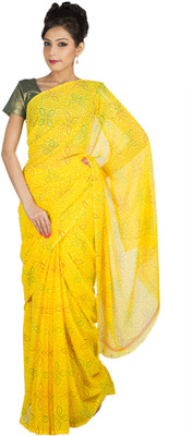 

Jaipur Kurti Printed Bandhej Chiffon Saree(Yellow)