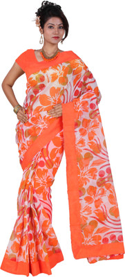 

Kanheyas Floral Print Daily Wear Handloom Cotton Saree(Orange)