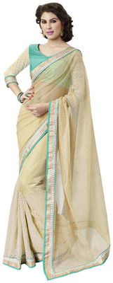 

Desi Butik Embroidered Fashion Jute, Net Saree(Beige)
