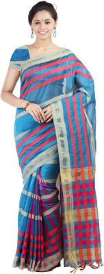 

Kanheyas Checkered Fashion Cotton, Silk Saree(Blue)