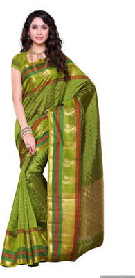 

Mimosa Self Design Ikkat Art Silk Saree(Green), Olive
