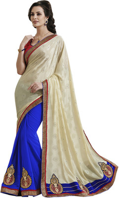 

Desi Butik Self Design Fashion Georgette Saree(Multicolor), Blue;white