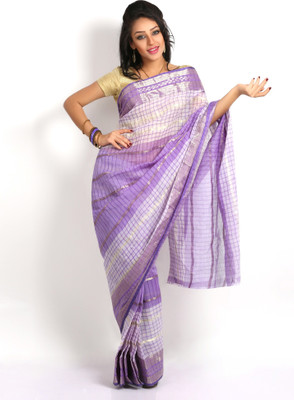 

Purabi Woven Tant Handloom Cotton Saree(Purple)