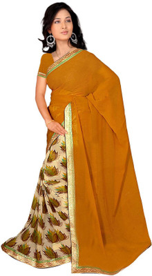 

Khoobee Self Design, Printed Fashion Georgette Saree(Beige, Orange), Cream;dark orange
