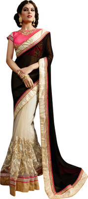 

Brijraj Embroidered Fashion Net, Georgette Saree(White, Black), Black;white