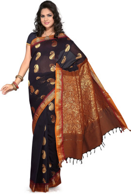 Ishin Printed Cotton Saree(Blue, Blackish blue
