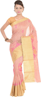 

Kdc Sarees Embroidered Banarasi Handloom Cotton Saree(Gold), Tussar
