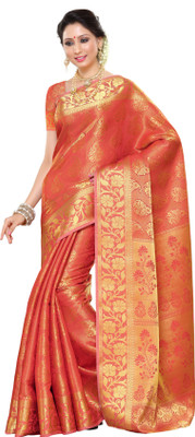 

Mimosa Woven Kanjivaram Art Silk Saree(Red), Straberry