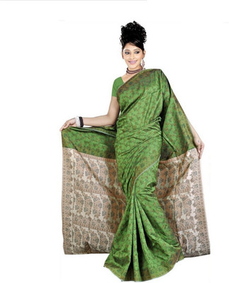 

JagannathSaree Self Design Fashion Silk Saree(Green, White