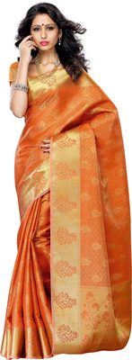 

Mimosa Woven Kanjivaram Tussar Silk Saree(Orange), Light orange