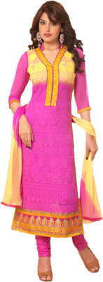 

V And V Shop Chiffon Embroidered Salwar Suit Dupatta Material(Un-stitched), Pink