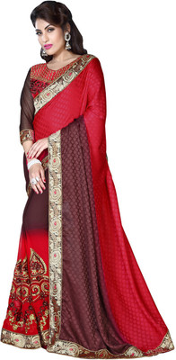 

Parisha Embroidered Daily Wear Georgette Saree(Pack of 2, Red, Brown)