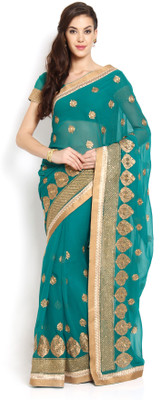 

Soch Self Design, Solid Fashion Chiffon Saree(Blue, Gold)