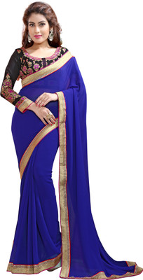 

Indianbeauty Solid, Printed Bollywood Chiffon Saree(Blue), Royal blue