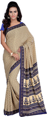 

Goodfeel Floral Print Fashion Crepe Saree(Multicolor), Beige;blue