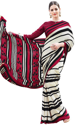 

V And V Shop Printed Fashion Handloom Crepe Saree(Maroon), Cream;maroon