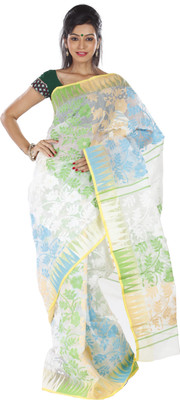 

Sanrocks Global Fashions Woven Jamdani Cotton Saree(Blue, Green, White)