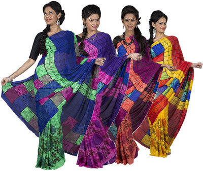 

Hawai Solid Fashion Georgette Saree(Pack of 4, Multicolor)