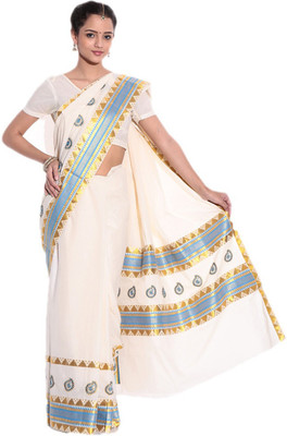 

Darps Self Design Balarampuram Cotton Saree(Multicolor), Cream