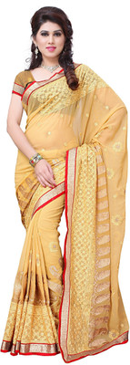 

JTInternational Embroidered Fashion Handloom Georgette Saree(Multicolor), Beige