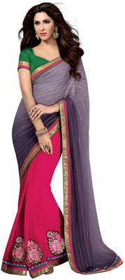 

Desi Butik Embroidered Fashion Georgette Saree(Pink, Grey), Pink and grey