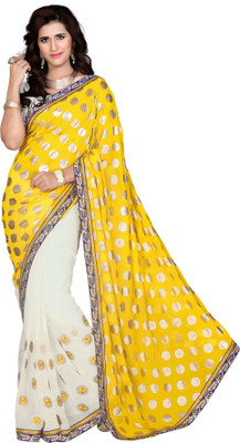 

Jiya Self Design, Embroidered, Embellished Fashion Jacquard, Georgette Saree(Yellow, White), White;yellow