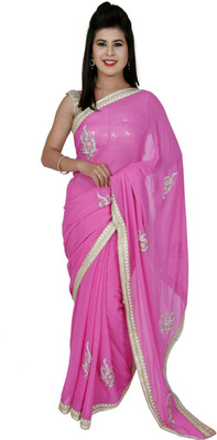 

Ellegent Solid Fashion Pure Georgette Saree(Purple)