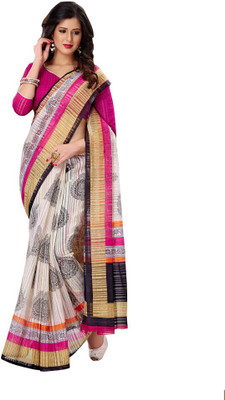 

Shree Vardhman Printed Bollywood Art Silk Saree(Multicolor), Off white;pink