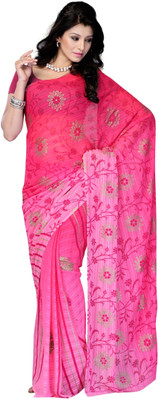 

JTInternational Printed Fashion Georgette Saree(Pink)