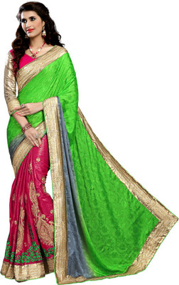

Aasvaa Embroidered Fashion Jacquard Saree(Green)