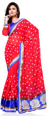 

Khoobee Self Design, Embroidered Fashion Chiffon Saree(Red, Blue), Blue;red