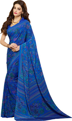 

Khushali Self Design, Printed Fashion Crepe Saree(Blue)