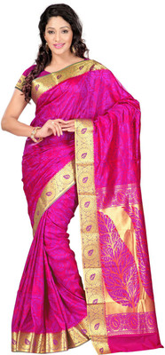 Saara Self Design Fashion Art Silk Saree(Pink, Gold), Pink and golden