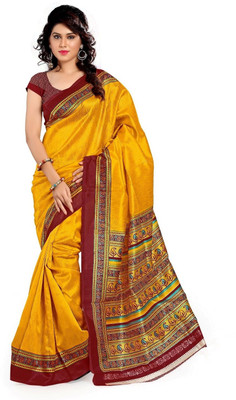 

Cenizas Solid Fashion Art Silk Saree(Yellow)