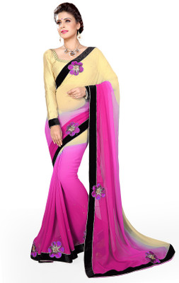 

Sourbh Sarees Embroidered Fashion Georgette Saree(Pink, Beige), Cream;pink