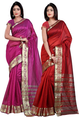 

Weavedeal Solid Banarasi Chanderi Saree(Pack of 2, Multicolor)