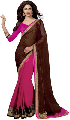 

Desi Butik Embroidered Fashion Georgette Saree(Pink, Brown), Pink and brown