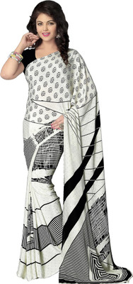 

Saara Printed, Paisley, Graphic Print, Floral Print Daily Wear Crepe Saree(White, Black)