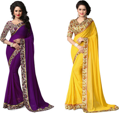 

Indianbeauty Self Design, Solid Fashion Chiffon Saree(Pack of 2, Yellow, Blue), Blue;yellow