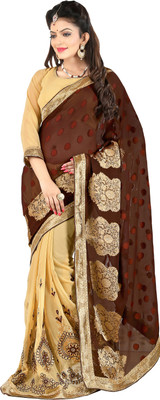 

Khoobee Self Design, Embroidered, Embellished Fashion Georgette, Jacquard Saree(Brown, Beige), Beige;brown