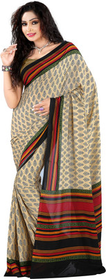 Roopkala Silks Floral Print Fashion Crepe Saree(Beige)