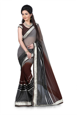 

Indianbeauty Self Design, Printed Bollywood Georgette Saree(Brown, Black), Black;brown