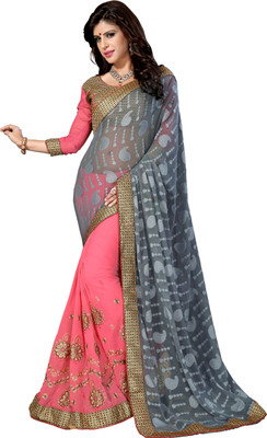 

Khoobee Self Design, Embroidered, Embellished Fashion Georgette, Jacquard Saree(Pink, Grey, Beige, Beige;grey;pink