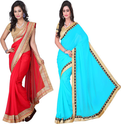 

Omkarcreation Solid Bollywood Chiffon Saree(Pack of 2, Multicolor)
