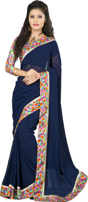

SHREE OM VALLABH Self Design Banarasi Georgette Saree(Blue)
