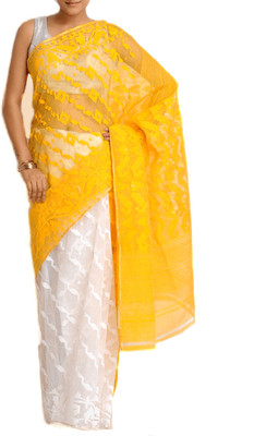 

Purabi Woven Jamdani Handloom Silk Saree(Yellow, White), White;yellow