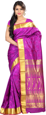 

Varkala Silk Sarees Woven Kanjivaram Jacquard Saree(Pink, Purple), Magenta