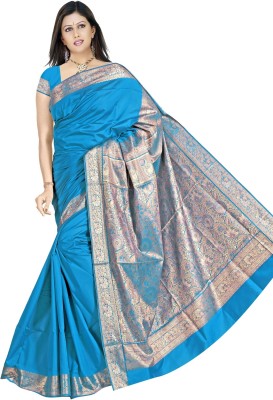 

JagannathSaree Self Design Fashion Silk Saree(Blue, Silver)