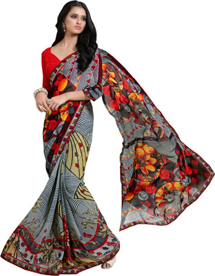 

Parisha Printed Fashion Georgette Saree(Multicolor), Grey & red
